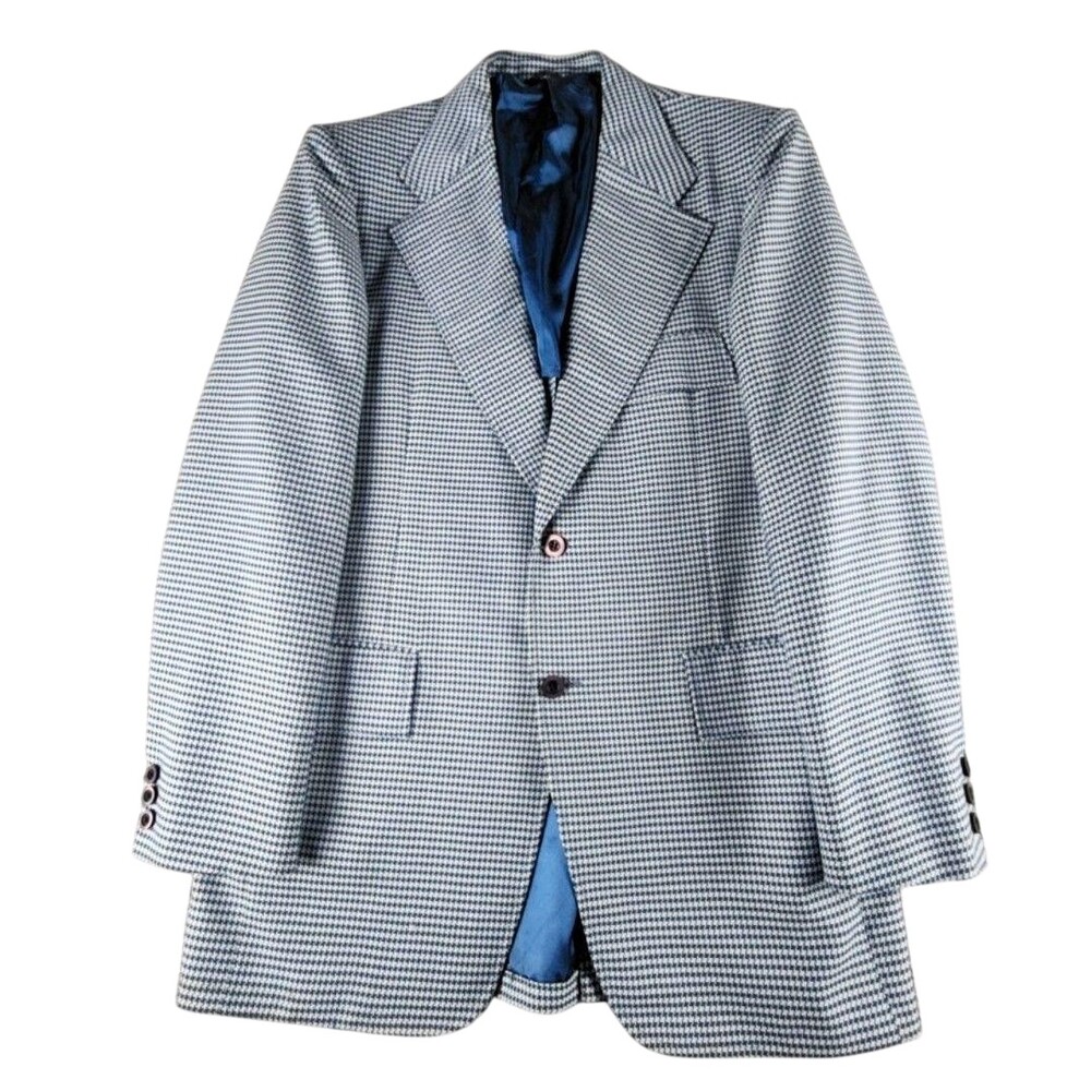 Vintage Cricketeer Blazer Mens 42 Blue Check Tweed Classic Sport Coat Jacket USA